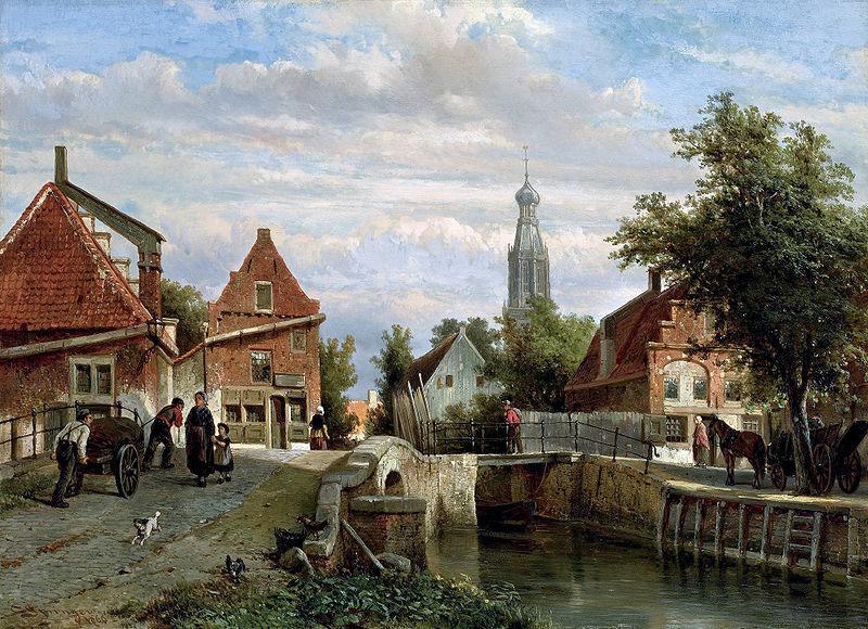unknow artist A view of the Staal Everspijp and the Grote Kerk in summer, Enkhuizen Germany oil painting art
